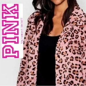 PINK VICTORIA'S SECRET Leopard Cheetah Fur Zip Teddy Bomber Jacket NWT
